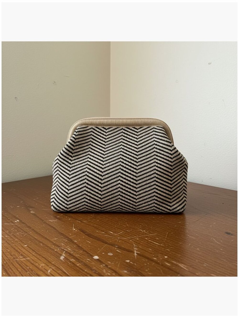 Knitted Evening Handbag Clutch with Striped Dumpling Ruched Design